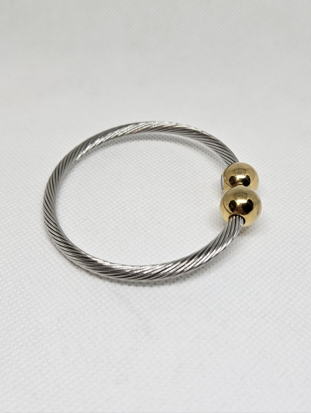 Two Tone Cable Bangle Set Stackable Designer Inspired Bracelets - Picture 6 of 16
